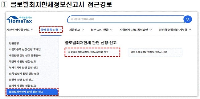 글로벌최저한세 사전신고 접근경로
